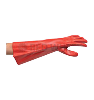 A pair of protective gloves made of polyvinyl chloride (PVC).