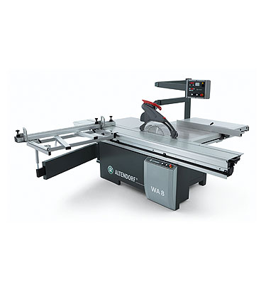 Altendorf WA 8 X with motorised rise/fall and tilt adjustment of the main saw blade and motorised adjustment of the rip fence.