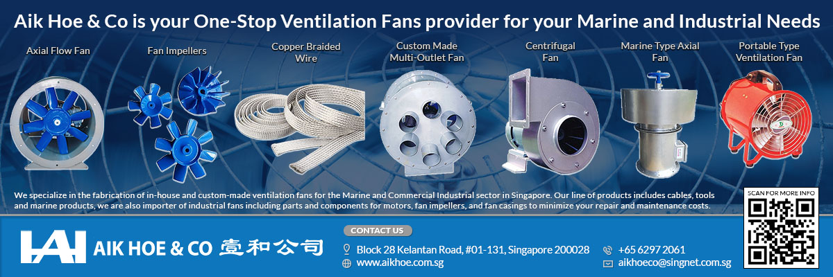 Aik Hoe & Co specializes in the fabrication of in-house and custom-made ventilation fans for the Marine and Commercial Industrial sector in Singapore.